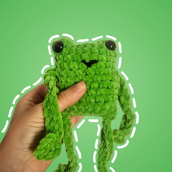Handmade crochet freddie the frog plushie